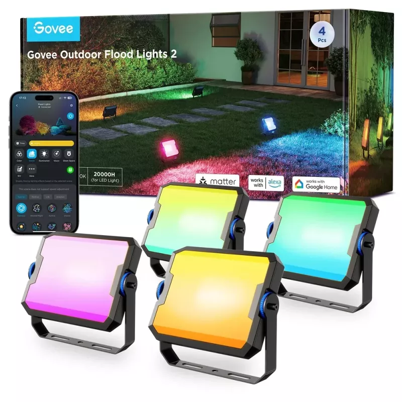 Smart garden lighting Govee H8057 Wi‑Fi/Bluetooth, black, 148×68.9×72.4 mm, 11 kWh/1000h