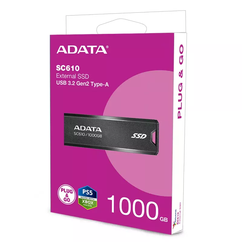 USB flash drive ADATA SC610 1 TB, USB Type-A, USB 3.2 Gen 2, Sleeve form factor, black, plastic housing