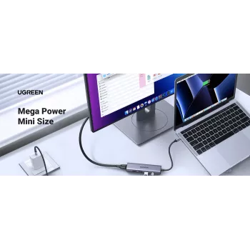 UGREEN laptop dock 15596 USB 3.2 Gen 1 Type-A + Type-C, 3× USB-A, 1× USB-C PD 100W, 1× HDMI 2.0, aluminium