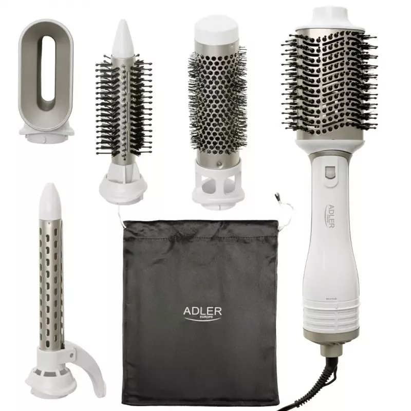 Adler AD 2027 5-in-1 curling iron-dryer, 1200 W, 2 heating levels, 5 ceramic coated attachments, white/champagne
