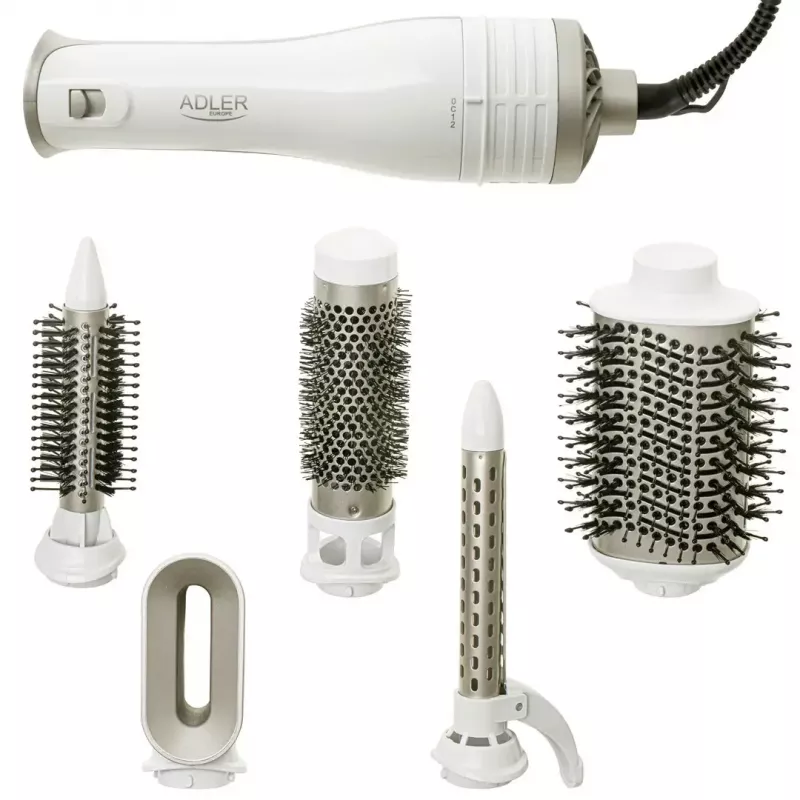 Adler AD 2027 5-in-1 curling iron-dryer, 1200 W, 2 heating levels, 5 ceramic coated attachments, white/champagne