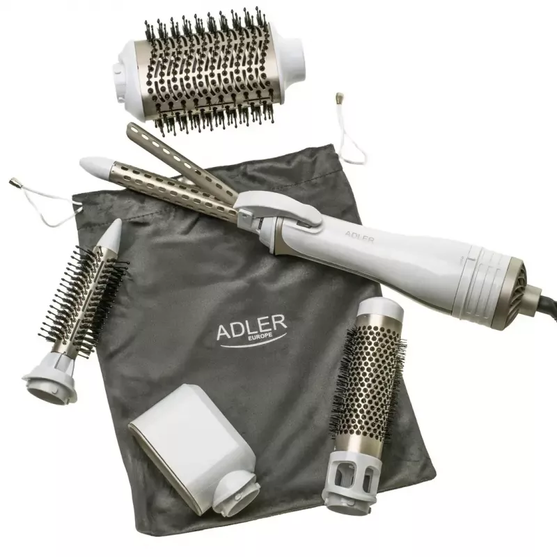 Adler AD 2027 5-in-1 curling iron-dryer, 1200 W, 2 heating levels, 5 ceramic coated attachments, white/champagne