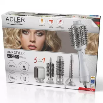 Hair dryer and curler Adler AD 2027 — 2-in-1 styling tool, 1200 W, 2 temp settings, 5 nozzles, brush diameters 2.1/3.8/7.2 cm, max curling ø 1.9 cm