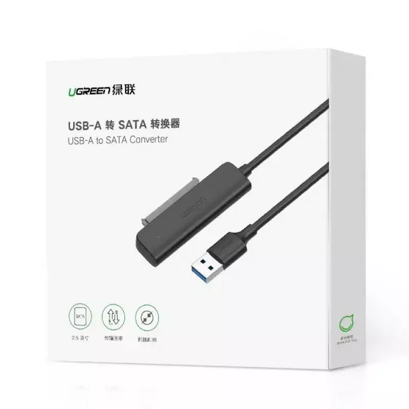 External 2.5 inch SATA III USB 3.0 Enclosure UGREEN 70609 for 2.5-inch SATA SSD/HDD, USB-A to SATA, 5 Gbit/s, Black