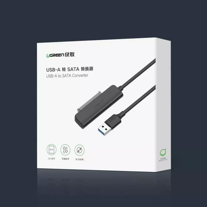 External 2.5 inch SATA III USB 3.0 Enclosure UGREEN 70609 for 2.5-inch SATA SSD/HDD, USB-A to SATA, 5 Gbit/s, Black