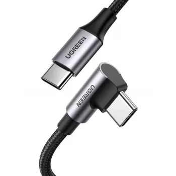 USB-C to USB-C cable UGREEN 70643, USB 2.0, 1 m, 5 A, 480 Mbps, TPE housing, straight-to-angled connectors, black/grey
