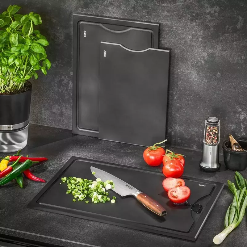 Cutting board GEFU SLIZE rectangular wood grey – GEFU SLIZE 13967 wooden rectangular cutting board, grey finish