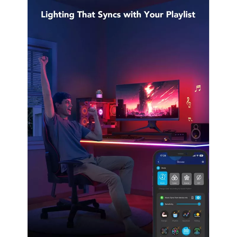 LED strip light Govee H61C3 RGBIC for gaming desk — addressable RGBIC lighting, flexible strip