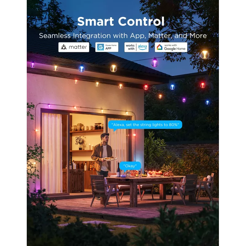 Outdoor string lights Govee H7025 RGBICW 14.63 m Wi‑Fi 2.4 GHz