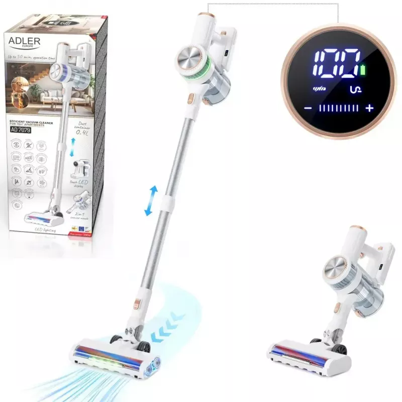 Cordless upright vacuum cleaner Adler AD 7079, brushless motor, 9000 Pa, 2200 mAh, 0.4 L bagless