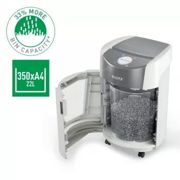 Leitz IQ OptiMax Small Office 350 Micro Cut Paper Shredder Security P5 22L - White