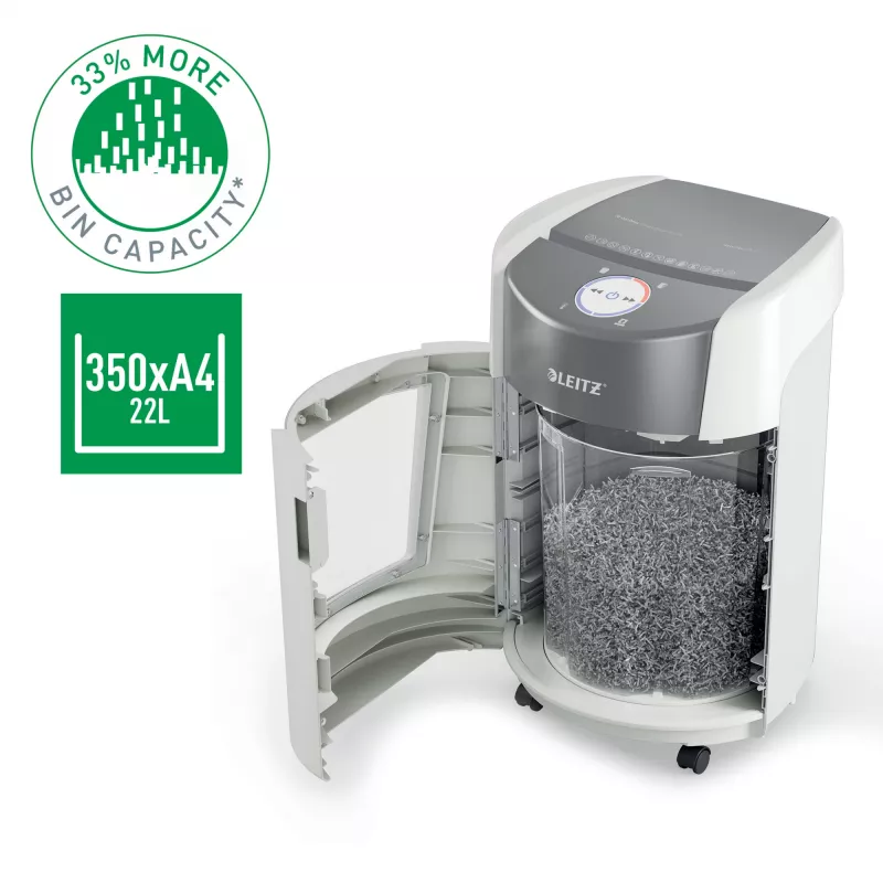 Leitz IQ OptiMax Small Office 350 Micro Cut Paper Shredder Security P5 22L - White