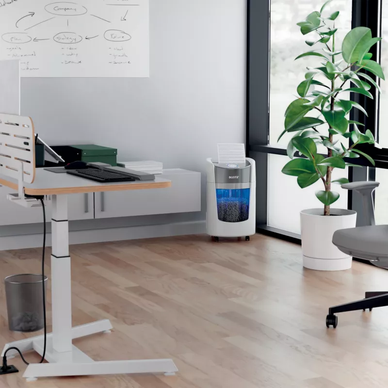 Leitz IQ OptiMax Small Office 350 Micro Cut Paper Shredder Security P5 22L - White