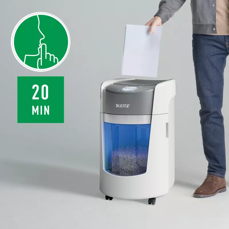 Leitz IQ OptiMax Small Office 350 Micro Cut Paper Shredder Security P5 22L - White