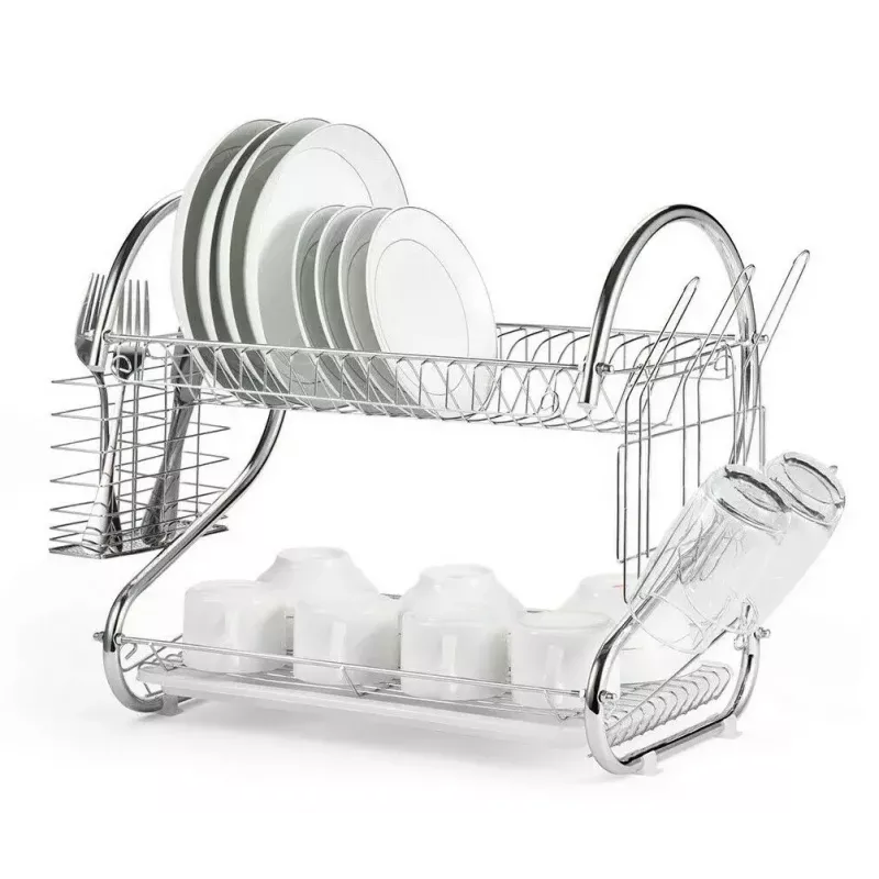 Countertop dish drainer Maestro MR-1025-43, metal, 43 cm width, black, drip tray, utensil and glass sections