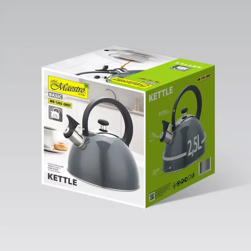 Electric Kettle Maestro MR-1302-GREY 2.5 L Stainless Steel, Grey Housing, Whistle, Cool-Touch Handle