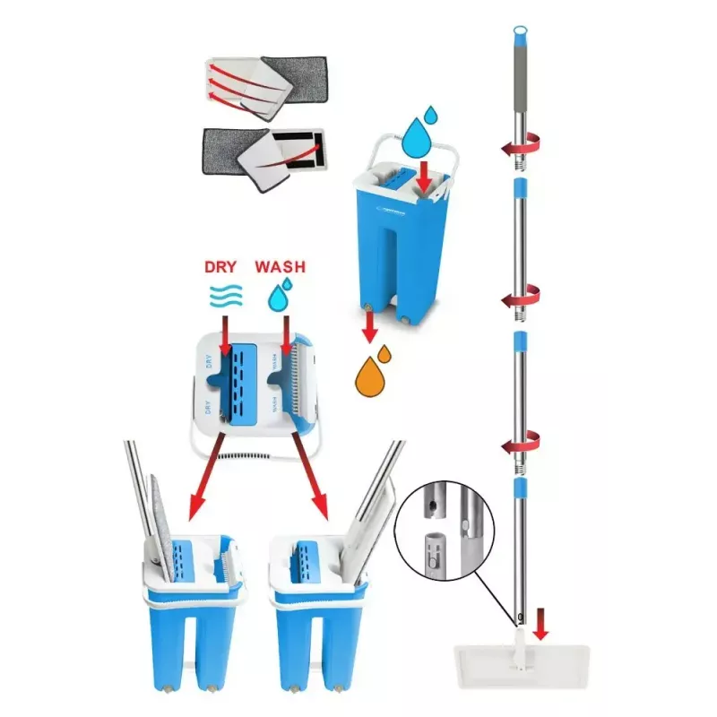 Wet floor mop set ESPERANZA EHS004 with bucket, microfiber replaceable head, swivel, 1250 mm height, 1.1 kg