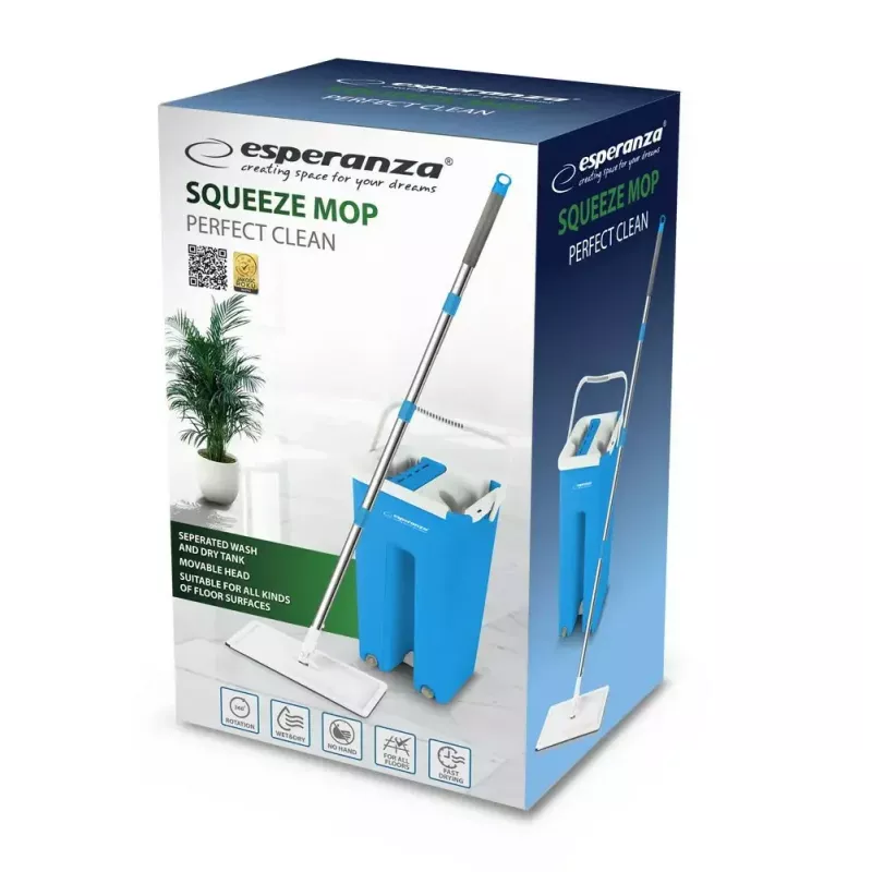 Wet floor mop set ESPERANZA EHS004 with bucket, microfiber replaceable head, swivel, 1250 mm height, 1.1 kg