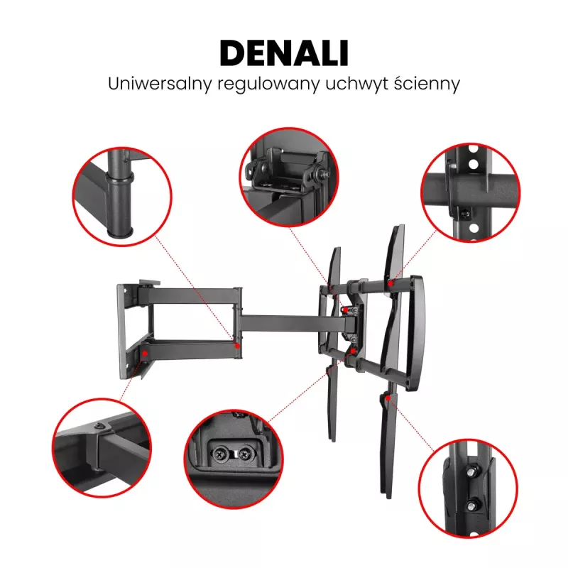 Wall TV mount MONTIS DENALI MT162 for 37 inch–105 inch screens, steel, 75 kg capacity, VESA 200x100–800x600, tilt/swivel/rotate, 7.3–60.9 cm