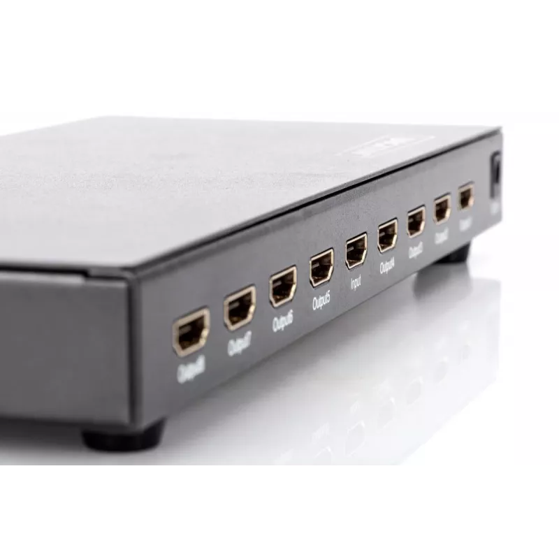DIGITUS HDMI Splitter, 8 Port 1080p, 3D, HDMI High Speed, 2.25 GHz/225 MHz, Metal housing, black