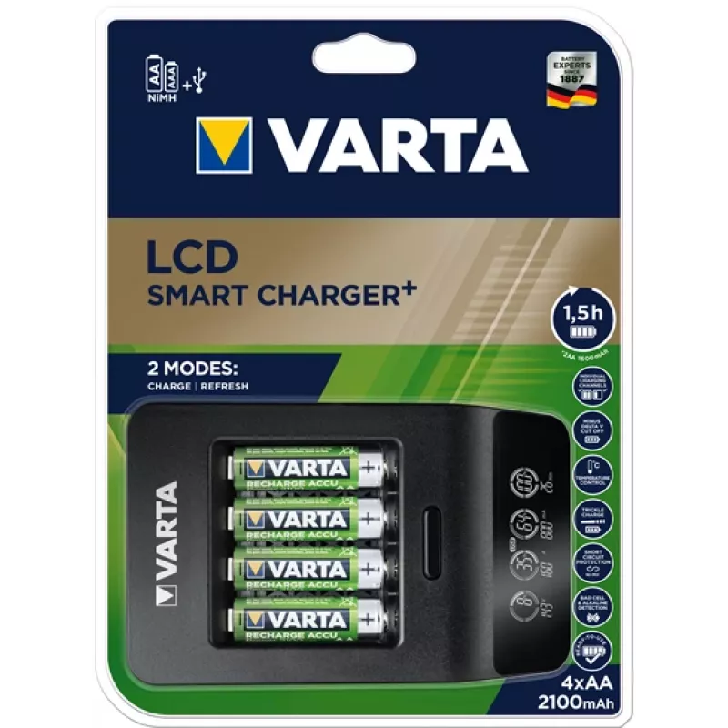 VARTA LCD Smart Charger+ With 4 Aa Batteries 2100mah