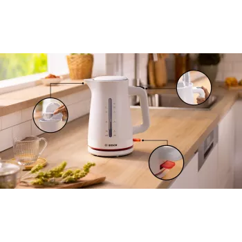 Electric kettle Bosch TWK3M121 — 1.7 L, 2400 W, white, plastic housing
