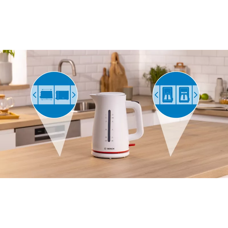 Electric kettle Bosch TWK3M121 — 1.7 L, 2400 W, white, plastic housing