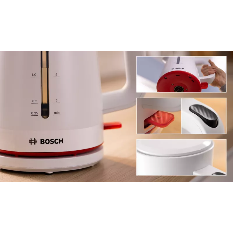 Electric kettle Bosch TWK3M121 — 1.7 L, 2400 W, white, plastic housing