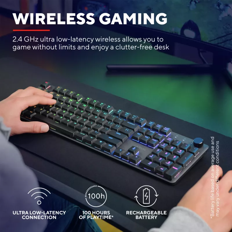 Trust GXT 868 Torix keyboard Gaming USB + RF Wireless + Bluetooth QWERTY US English Black