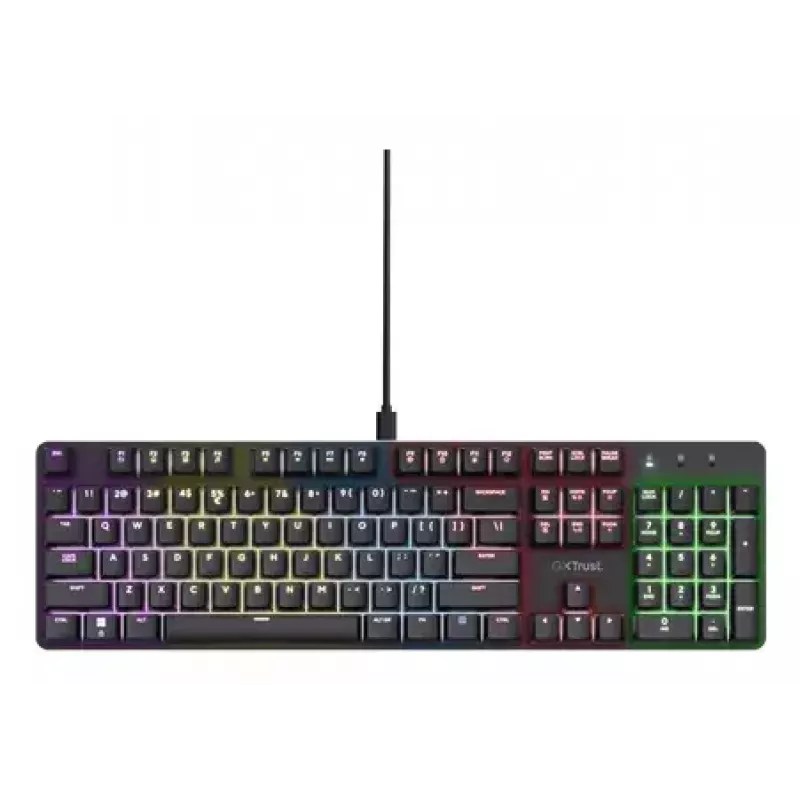 Wired Gaming Mechanical Keyboard TRUST GXT 871 Zora — Full-size QWERTY US, RGB, N-key rollover, 104 keys, Aluminium, USB-A, 1.8 m