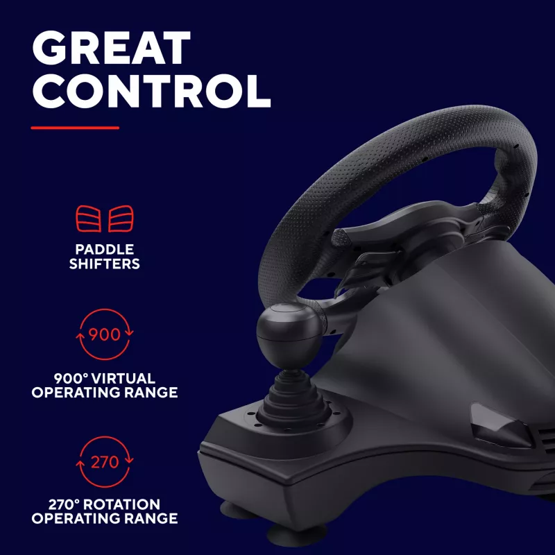Trust GXT 289 Movi Black USB Steering wheel + Pedals Nintendo Switch, PlayStation 4, Xbox One S, Xbox One X, Xbox Series S, Xbox Series X