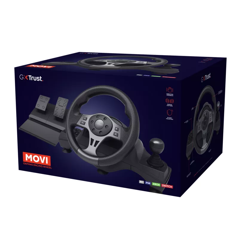 Trust GXT 289 Movi Black USB Steering wheel + Pedals Nintendo Switch, PlayStation 4, Xbox One S, Xbox One X, Xbox Series S, Xbox Series X