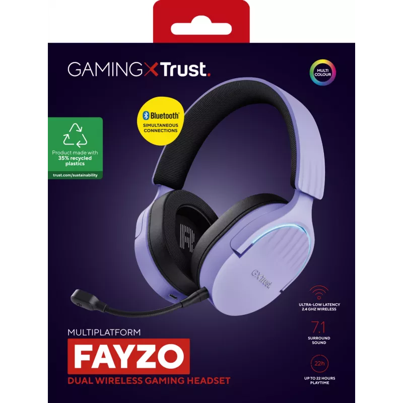 Trust GXT 491P FAYZO Headset Wired & Wireless Head-band Gaming USB Type-A Bluetooth Black, Purple