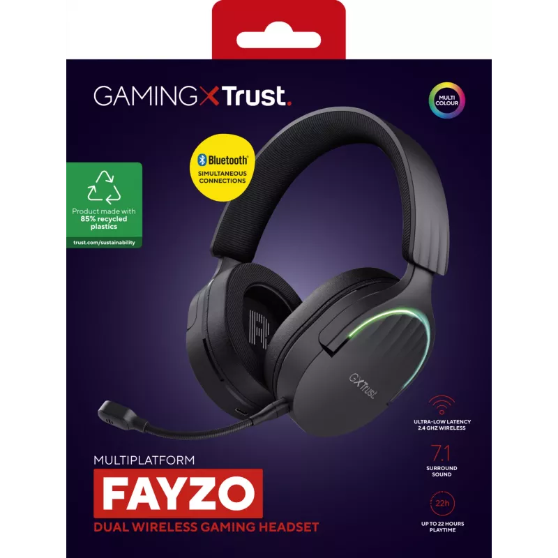 Trust GXT 491 Fayzo Headset Wired & Wireless Head-band Gaming USB Type-C Bluetooth Black