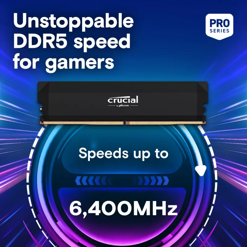 MICRON / CRUCIAL Memory - Crucial Pro - DDR5-6000 UDIMM - OC Gaming - 64GB Kit (32GBx2) - Black