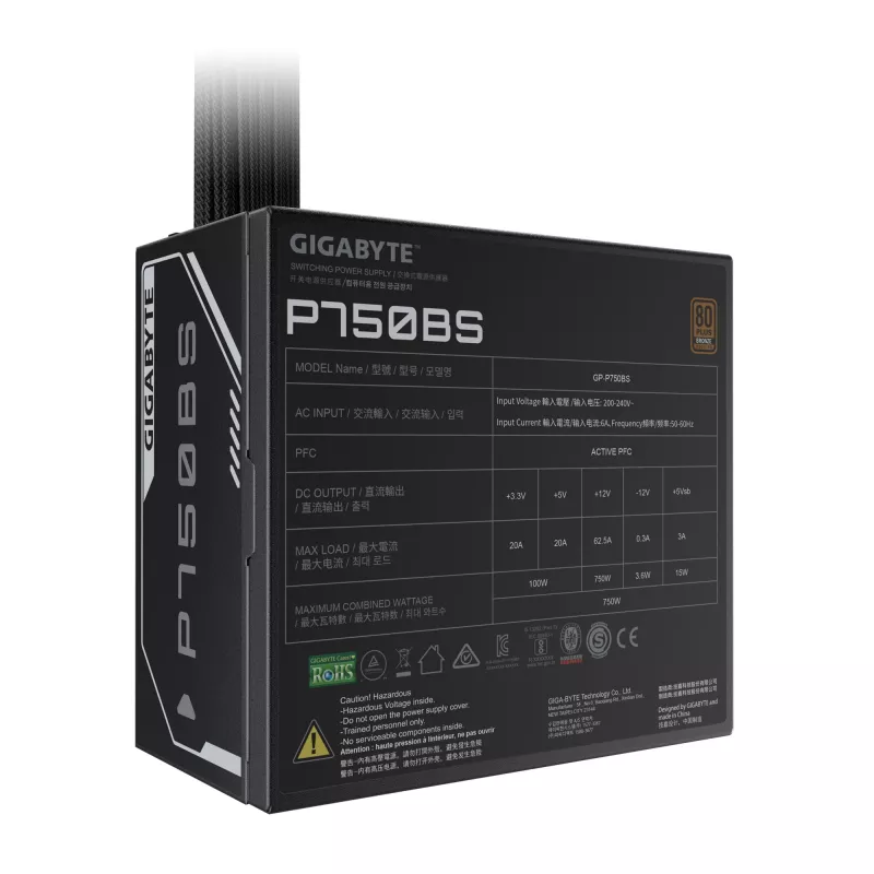 GIGABYTE P750BS Power Supply - PCI-E 6+2 Pin x 4, 80 PLUS Bronze, 120mm Fan, ATX compatible, EU Plug
