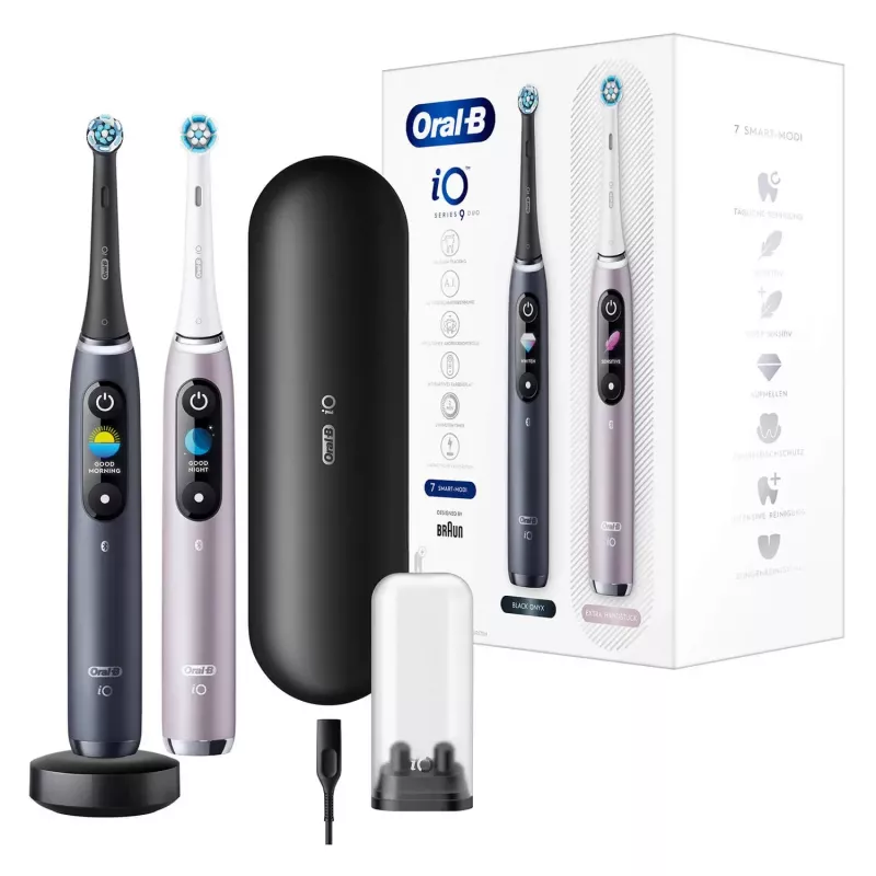 Electric toothbrush Oral-B iO 9 adult rotating, 2 handles, 2 brush heads, built-in battery, 3 h charge, Black/Rose