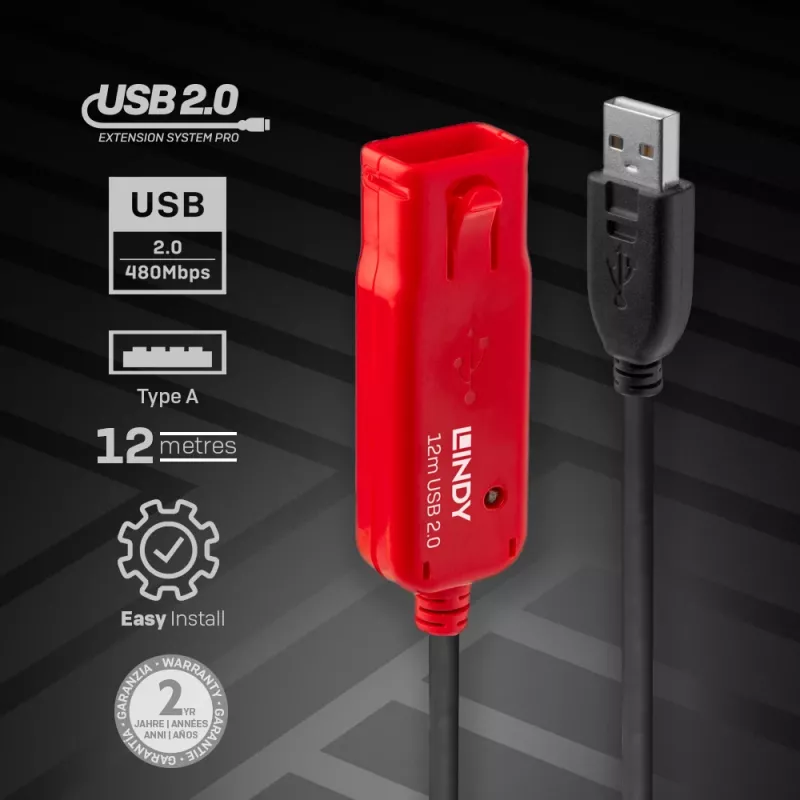 USB Extension Cable Lindy 12m Active Extension Pro