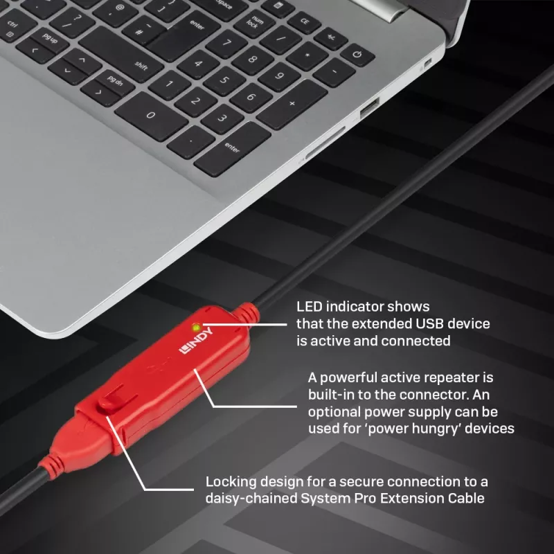 USB Extension Cable Lindy 12m Active Extension Pro