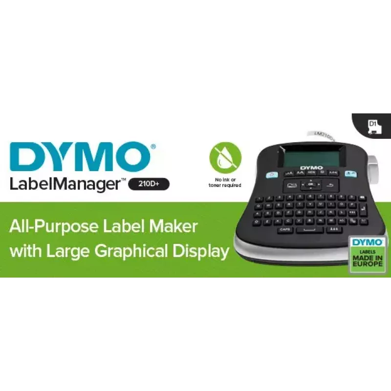DYMO LabelManager Desktop Label Maker | 210D+ All-Purpose Portable Label MakerEasy-to-UseOne-Touch Smart KeysQWERTY KeyboardLarge DisplayFor Home & Office Organisation (EU Plug)