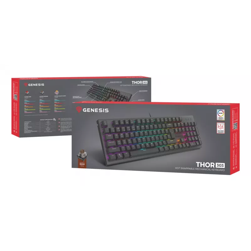 GENESIS Thor 303 Keyboard Gaming USB QWERTZ German Black Mechanical RGB