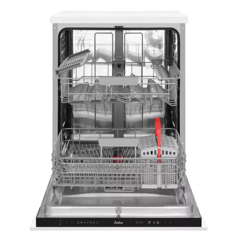 Semi built-in dishwasher AMICA DIM62E7qH — 14 place settings, 60 cm, LED touch display, 7 programs, White