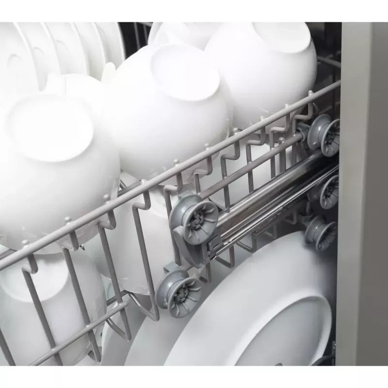 Semi built-in dishwasher AMICA DIM62E7qH — 14 place settings, 60 cm, LED touch display, 7 programs, White