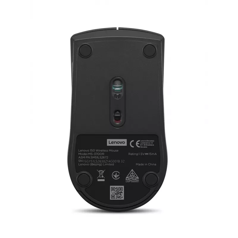 Wireless mouse Lenovo 150 GY51L52638 — ambidextrous, optical 1000 DPI, 2.4 GHz nano USB receiver, black, AA battery