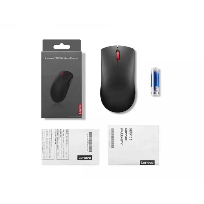 Wireless mouse Lenovo 150 GY51L52638 — ambidextrous, optical 1000 DPI, 2.4 GHz nano USB receiver, black, AA battery