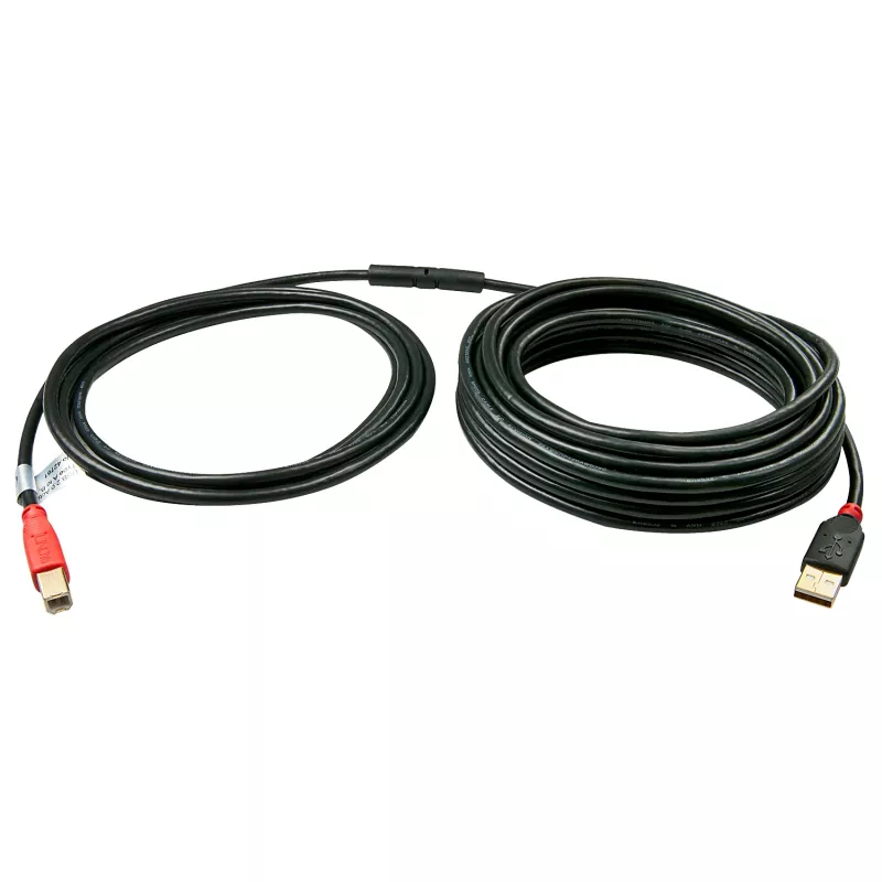 Lindy 15m USB 2.0 Type A to B Active Cable, 15 m, USB A, USB B, USB 2.0, Male/Male, Black, Red