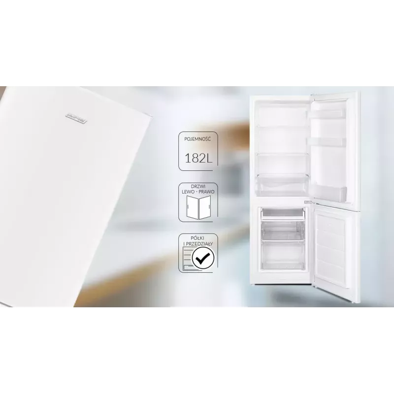 Fridge-freezer MPM MPM-182-KB-38W, freestanding, total capacity 182 L (fridge 121 L / freezer 52 L), white, E class