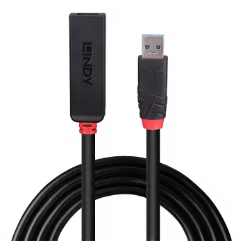 Lindy 5m USB 3.0 Active Extension Slim, USB 3.2 Gen 1 (3.1 Gen 1) Type-C, USB 3.2 Gen 1 (3.1 Gen 1) Type-C, 5000 Mbit/s, Black, Acrylonitrile butadiene styrene (ABS), Round cable