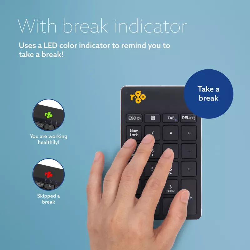 R-Go Tools Numeric keypad R-Go Numpad Break, ergonomic numeric keypad with break software, bluetooth, black