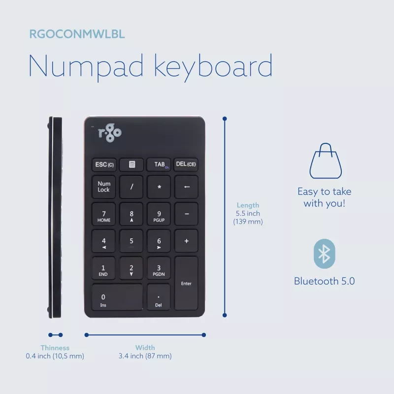 R-Go Tools Numeric keypad R-Go Numpad Break, ergonomic numeric keypad with break software, bluetooth, black
